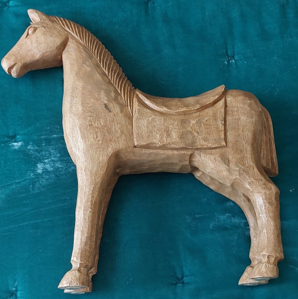 Large Solid Wood Horse Statue